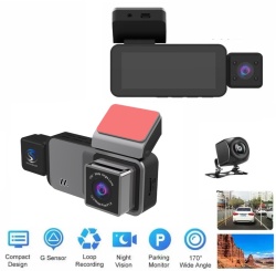 Camera Auto De Bord SeveShop FHD2K+1080P+1080P fata, spate si interior, Camp Vizual Ultra-Larg De 170°, Display 3 "4", Night Vision, Inregistrare Tripla, Loop Recording, G-sensor, Detectare Miscare - Img 2