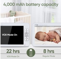 Camere de supraveghere Baby Monitor NeoSimply® Audio-Video wireless, LikeSmart BabyStar, ecran HD XXL 7″ Inch LCD, VOX, Mod Nocturn, Baterie 4000mAh, Monitorizare Temperatura, Alarma, Cantece de Leagan - Img 6