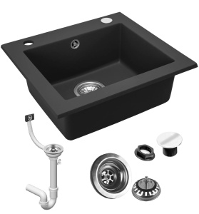 Chiuveta Bucatarie REA GRANIT WEST BLACK METALIC, Dimensiuni 44 x 48.5 x 17 cm, 1 Cuva, Incastrabila, Negru Metalic - Img 3
