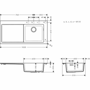 Chiuveta compozit Hansgrohe S51 SilicaTec/ Dreapta, Dimensiune 105x51cm , Culoare negru grafit - Img 3