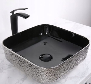 Chiuveta de blat PRO ERA RODO, Dimensiuni 39x 39x 14 cm, Forma Dreptunghiulara, Ceramica sanitara, Fara gaura baterie, Silver si negru - Img 2