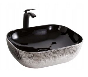 Chiuveta de blat PRO ERA TOKYO, Forma Dreptunghiulara, Ceramica sanitara, Fara gaura baterie, Piele de sarpe negru-argintiu