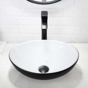 Chiuveta De Blat PRO VERA, 40.5x33x 14 Cm, Montaj Pe Blat, Design Deosebit, Forma Rotunda, Ceramica Sanitara, Alb / Negru - Img 6