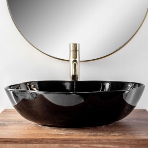 Chiuveta de blat REA ERA PEARL Negru lucios, Dimensiuni 51.5x 37.5 x 13.5cm, Forma asimetrica, Ceramica sanitara - Img 5