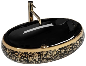 Chiuveta de blat REA Meryl Black, 60x40.5 x 14.5 cm, Montaj Pe Blat, Design Deosebit, Ceramica Sanitara, Negru / Auriu - Img 1