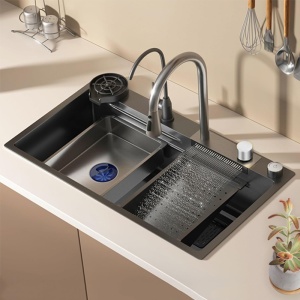 Chiuveta de bucatarie COBA multifunctionala, Dimensiune 75x46cm, Culoare Negru , Otel Inoxidabil - Img 1