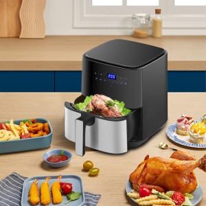 Friteuza cu Aer Cald, Fara Ulei, SeveShop® Air Fryer, Capacitate 5.5L, Ecran Tactil Digital, 8 Programe Presetate, Timer 60 Minute, Functie de Mentinere a Temperaturii, Oprire Automata, Putere 1400W, Negru - Img 2