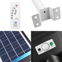 Lampa Solara de Exterior SeveShop cu Telecomanda, Senzor de Miscare, IP65, Rezistenta la Apa, 9000lm, Acumulator Lithium de 15000mAh, Panou Solar Monocristalin 6V/13W, Iluminare Stradala Puternica, 60W, Ideala pentru Parcuri, Strazi si Gradini, Alb - Img 6