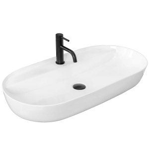 Lavoar De Blat REA AURA 81, Dimensiuni 81 X 41 X 14 Cm, Montaj Pe Blat, Forma Ovala, Ceramica Sanitara, Alb - Img 1