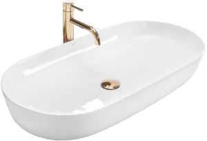 Lavoar de blat REA CLEO 81, 81x41 X 13.5 Cm, Montaj Pe Blat, Design Deosebit, Forma Ovala, Ceramica Sanitara,alba - Img 1