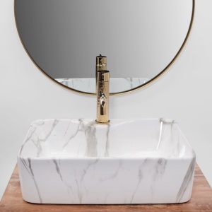 Lavoar De Blat REA KELLY MARMO, Dimensiuni 49 X 38 X 13.5 Cm, Montaj Pe Blat, Forma Dreptunghiulara, Ceramica Sanitara, Gri/Alb - Img 3