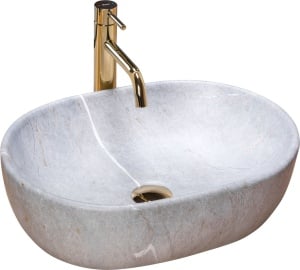 Lavoar de blat REA LARA GREY, 35x 48.5x 13.5 cm, Montaj Pe Blat, Design Deosebit, Forma Rotunda, Ceramica Sanitara, Gri - Img 1