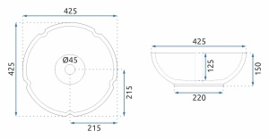 Lavoar de blat REA VIVIEN, 42.5x 42.5x 15 cm, Montaj Pe Blat, Design Deosebit, Forma Rorunda, Ceramica Sanitara, Alb/Albastru - Img 6