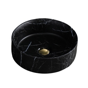 Lavoar pe blat, Lava, marmura ceramica negru cu model alb, Rotund 36cm - Img 4