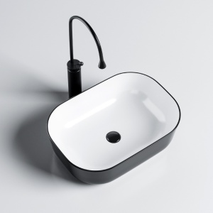 Lavoar pe Blat, Milo, Marmura Ceramica Alb Interior-Negru Exterior , Dreptunghiular 45,5 x 32,5 x 13,5 cm - Img 10
