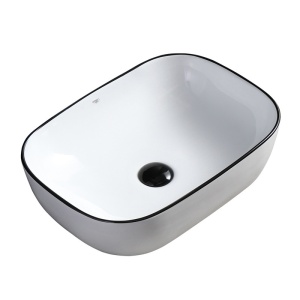 Lavoar pe Blat, Milo, Marmura Ceramica, Alb Lucios cu margine neagra luciosa , Dreptunghiular 45,5 x 32,5 x 13,5 cm - Img 1