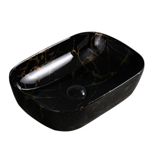 Lavoar pe Blat, Milo, Marmura Ceramica Negru Lucios cu Model Auriu , Dreptunghiular 45,5 x 32,5 x 13,5 cm - Img 7