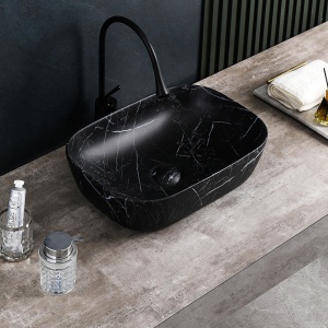 Lavoar pe Blat, Milo, Marmura Ceramica Negru Mat cu Model Alb , Dreptunghiular 45,5 x 32,5 x 13,5 cm - Img 11