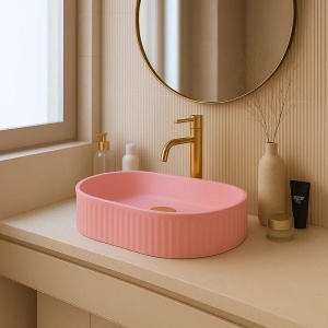 Lavoar pe blat oval cu finisaj mat Vanda Bubble Gum Matt roz - Img 4