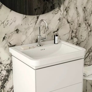 Lavoar pe mobilier Ideal Standard Atelier Calla alb lucios 67 cm cu orificiu baterie si preaplin - Img 11