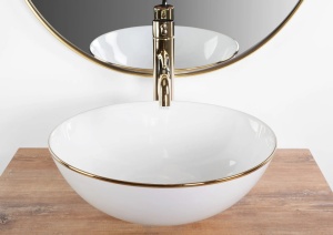 Lavoar pentru baie Rea Stella , Cu tip de montare pe blat ,Culoare White Gold Edge - Img 6