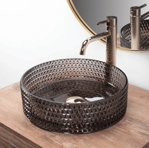 Lavoar REA Cristal din sticla negru rotund, diametru 35.5 cm, montaj pe blat - Img 2