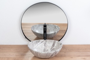 Lavoar REA Sofia Lavabo Stone, 41x34.5x15 cm, montaj pe blat, design deosebit, ceramica sanitara, Gri - Img 3