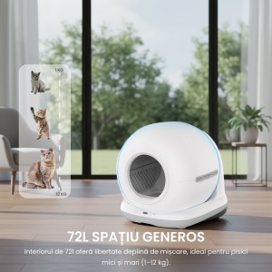 Litiera Automata Smart SeveShop, pentru Pisici, Auto-Curatare si Sterilizare Automata, Control prin Aplicatie Mobila, Afisaj LED cu Comenzi Intuitive, Functie de Curatare Usoara, Design Oval Modern, Capacitate 9L, Alb - Img 2