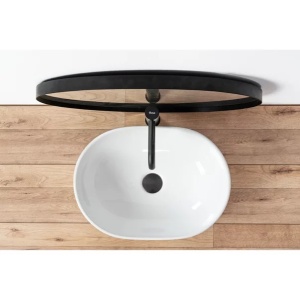 Pachet lavoar pe blat Rea Amelia alb 48 cm, baterie lavoar Ideal Standard Ceraline negru si ventil lavoar Click-Clack negru - Img 2