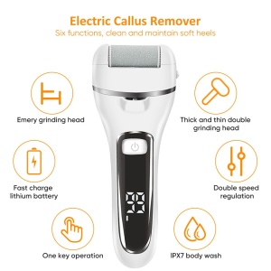 Pila Electrica pentru Talpi si Calcaie SeveShop, Display Digital LED, Acumulator 1200 mAh, Incarcare USB, Impermeabil IPX7, 3 Role, 2000 rpm, Accesorii Incluse, Indepartare Piele Moarta si Calus, Culoare Alb - Img 2