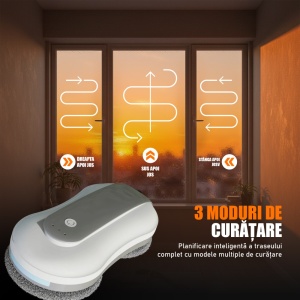 Robot Curatare Geamuri, SeveShop®, Robot Spalat Geamuri Cu Pulverizare Apa Bidirectionala, Stergator Electric Ultra-Subtire Pentru Sticla, Aspirator Geamuri Cu Control APP Si Telecomanda, Tehnologie iAdapt, Protectie Cvadrupla, Alb - Img 5