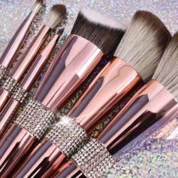 Set 14 pensule pentru machiaj ODISSEY LIFE®, suport pentru pensule, pensule premium profesional make-up, Luxury Crystal-Rose - Img 2
