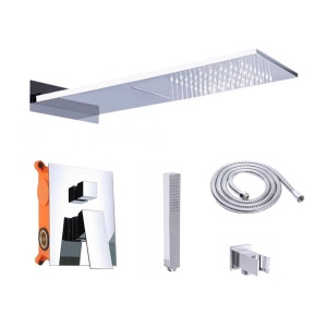 Set Baterie Dus PRO KASKADA 9007 Crom, Montaj In Perete, Para Dreptunghiulara Tip Ploaie 50x22 Cm, 2 Functii De Curgere A Apei, Crom