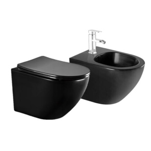 Set Bideu Si Vas WC PRO MOUSSE VITO RIMLESS, Montaj Suspendat, Ceramica Sanitara, Capac Soft-Close Inclus, Negru