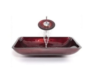 Set complet Chiuveta de blat PRO ERA GLASS si baterie, Dimensiuni 55 cm x 36 x 10 cm, Sticla temperata, Visiniu - Img 3