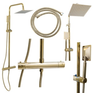 Set De Dus T151C Model Modern cu Termostat si Efect De Ploaie, Culoare Gold