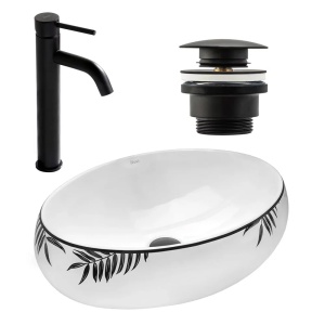 Set lavoar pe blat Rea Shila + baterie Lungo + ventil Click-Clack universal - Img 1