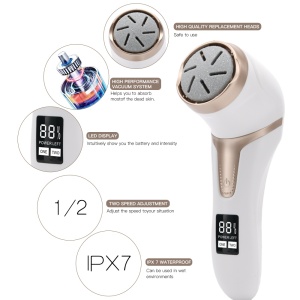 Set Pila Electrica pentru Talpi si Calcaie SeveShop, Display Digital, Acumulator 1200 mAh, Incarcare USB, Impermeabil, 2 Viteze 2400 Rot/min, 3 Capete Incluse pentru Indepartarea Pielii Moarte si Calusurilor, LED Lanterna pentru Utilizare Usoara, Alb - Img 6