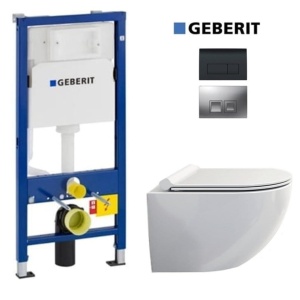 Set Vas WC GEBERIT, Montaj Suspendat, Ceramica Sanitara, Vas WC VERONA Minerva RIMLESS + Capac Soft-Close SLIM Inclus + Cadru + Clapeta