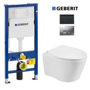 Set Vas WC PRO GEBERIT, Montaj Suspendat, Ceramica Sanitara, Vas WC ALBA RIMLESS + Capac Soft-Close SLIM Inclus + Cadru + Clapeta