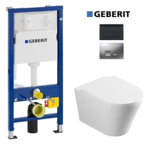 Set Vas WC PRO GEBERIT, Montaj Suspendat, Ceramica Sanitara, Vas WC SONATA Clementina RIMLESS + Capac Soft-Close STANDARD Inclus + Cadru + Clapeta