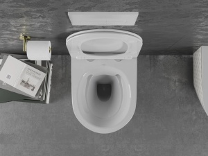 Set Vas Wc REA Lenacarlo Alb/Auriu, Tehnologie Rimless, Capac slim cu inchidere lenta - Img 2