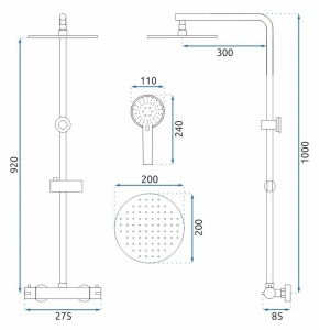 Sistem Complet De Dus Cu Termostat REA BLISS BLACK, Montaj Pe Perete, Para Rotunda Tip Ploaie 20 xX 20 Cm, 2 Functii , Finisaj Negru Mat - Img 9