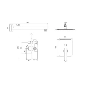Sistem Complet de Dus PRO, Montaj In Perete,Para Patrata / Rotunda / Dreptunghiulara Tip Ploaie 20x20 - 40x40 Cm, 2 Functii ,Finisaj Crom/Alb - Img 3