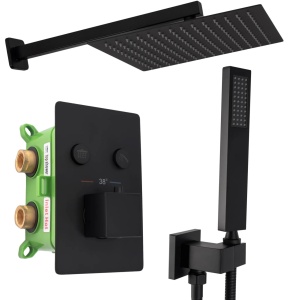 Sistem Complet De Dus REA FENIX DAVIS BLACK + BOX, Montaj In Perete, Para Patrata Tip Ploaie 30 x 30 Cm, 2 Functii De Curgere A Apei, Negru