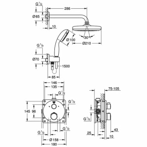 Sistem de dus Grohe Grohtherm Tempesta 210 incastrat cu baterie rotunda - Img 2