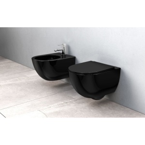 Vas WC REA CARLO Mini Rimless, suspendat, ceramica sanitara, 48 x 37, Capac Soft-Close Inclus, Negru Lucios - Img 2