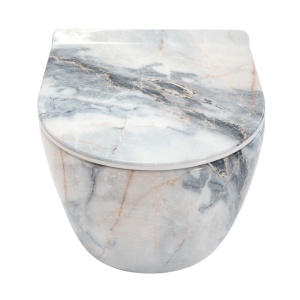 Vas WC REA CARLO SLIM Granit MAT, Imitatie Marmura, suspendat, ceramica sanitara, 49,5 x 37 x 32 cm, Capac Soft-Close Inclus, Design Unic - Img 2