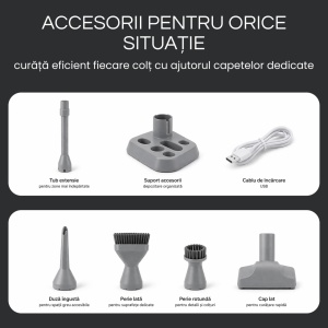 Aspirator Mana Portabil, SeveShop®, Aspirator Fara Fir Wireless, Aspirator Portabil Cu Filtru HEPA, Putere 100W, 7.4V, Autonomie 30–60 Min, Aspirator Mana Cu Capacitate 0.2L, Ideal Pentru Casa Birou Si Masina, Compact Si Usor, Curatare Wet & Dry, Argintiu - Img 8