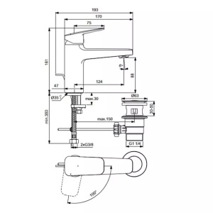 Baterie lavoar cu monocomanda si ventil Ideal Standard Ceraplan BlueStart BD226AA - Img 3